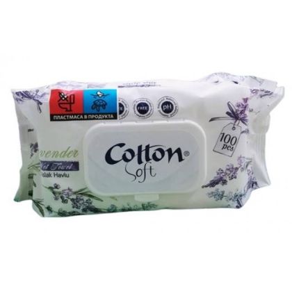 Мокри кърпи Cotton Soft 100бр с капак - лавандула 